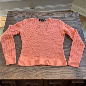 Ralph Lauren black label 100% cashmere sherbet Orange V-Neck Cable Sweater S-M